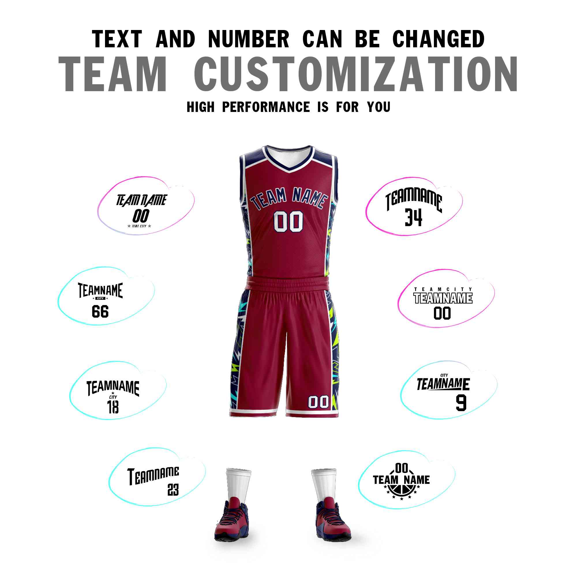 Custom Maroon Navy-White Graffiti Pattern Sets Lightning Basketball Jersey