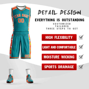 Custom Teal Orange-White Graffiti Pattern Sets Lightning Basketball Jersey