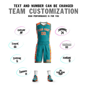 Custom Teal Orange-White Graffiti Pattern Sets Lightning Basketball Jersey