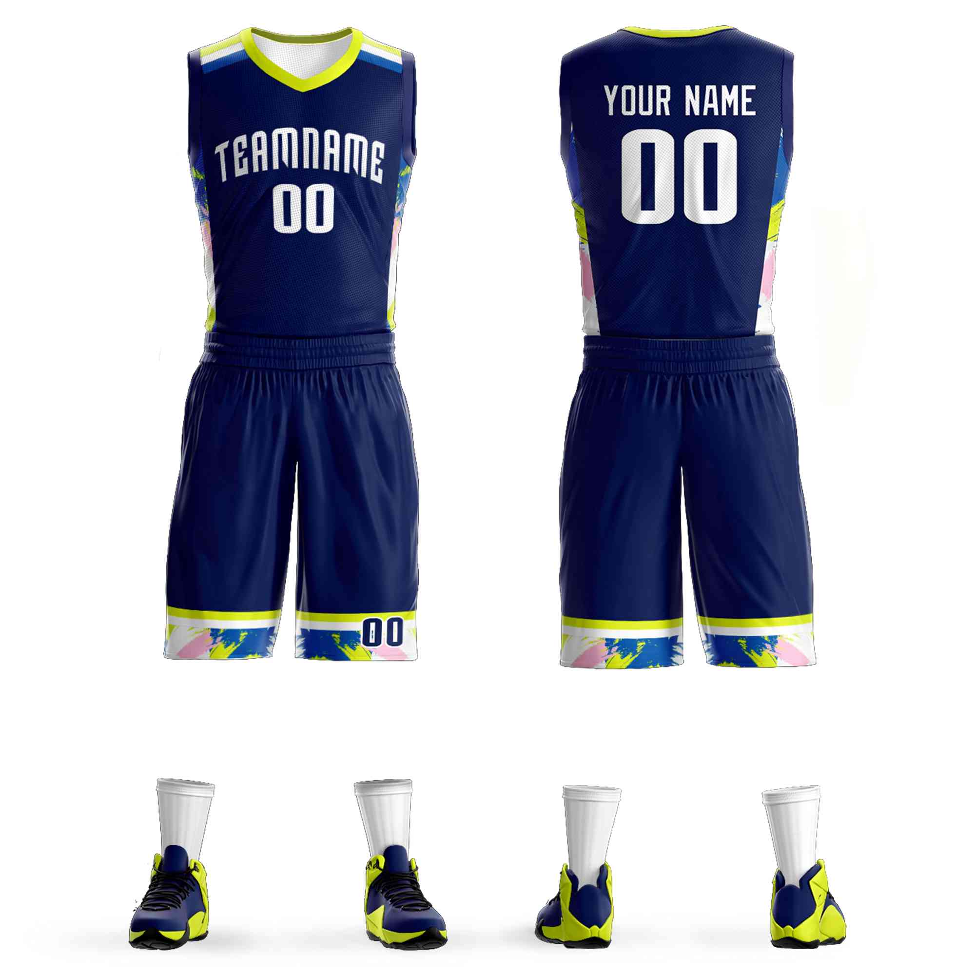 Custom Navy White Graffiti Pattern Sets Basketball Jersey