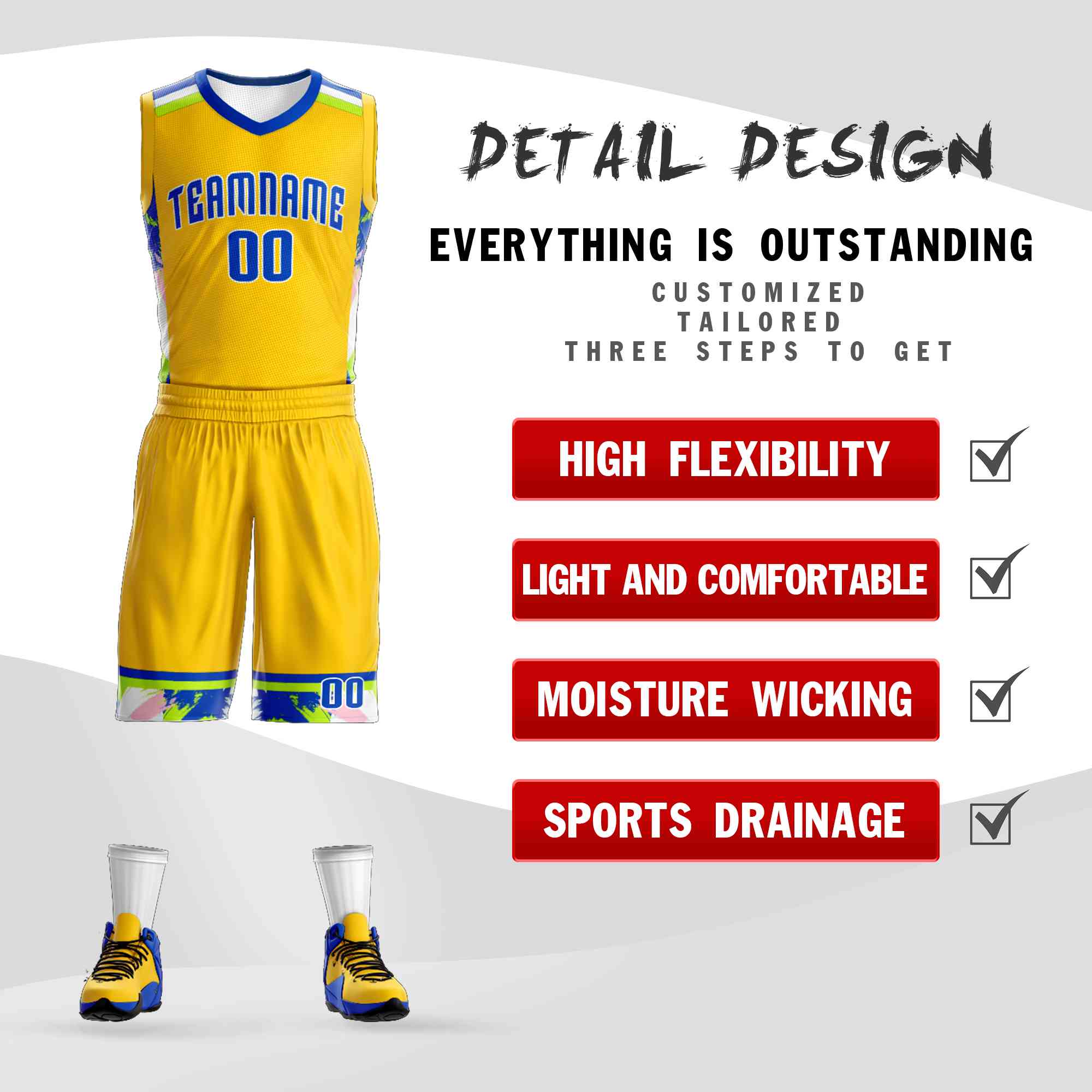 Custom Gold Royal-White Graffiti Pattern Sets Basketball Jersey