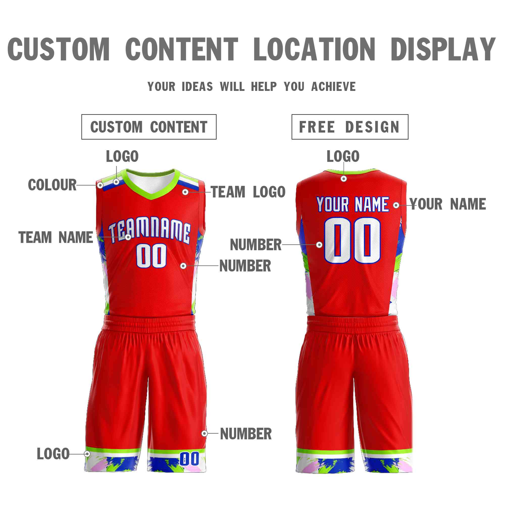 Custom Red White Graffiti Pattern Sets Basketball Jersey