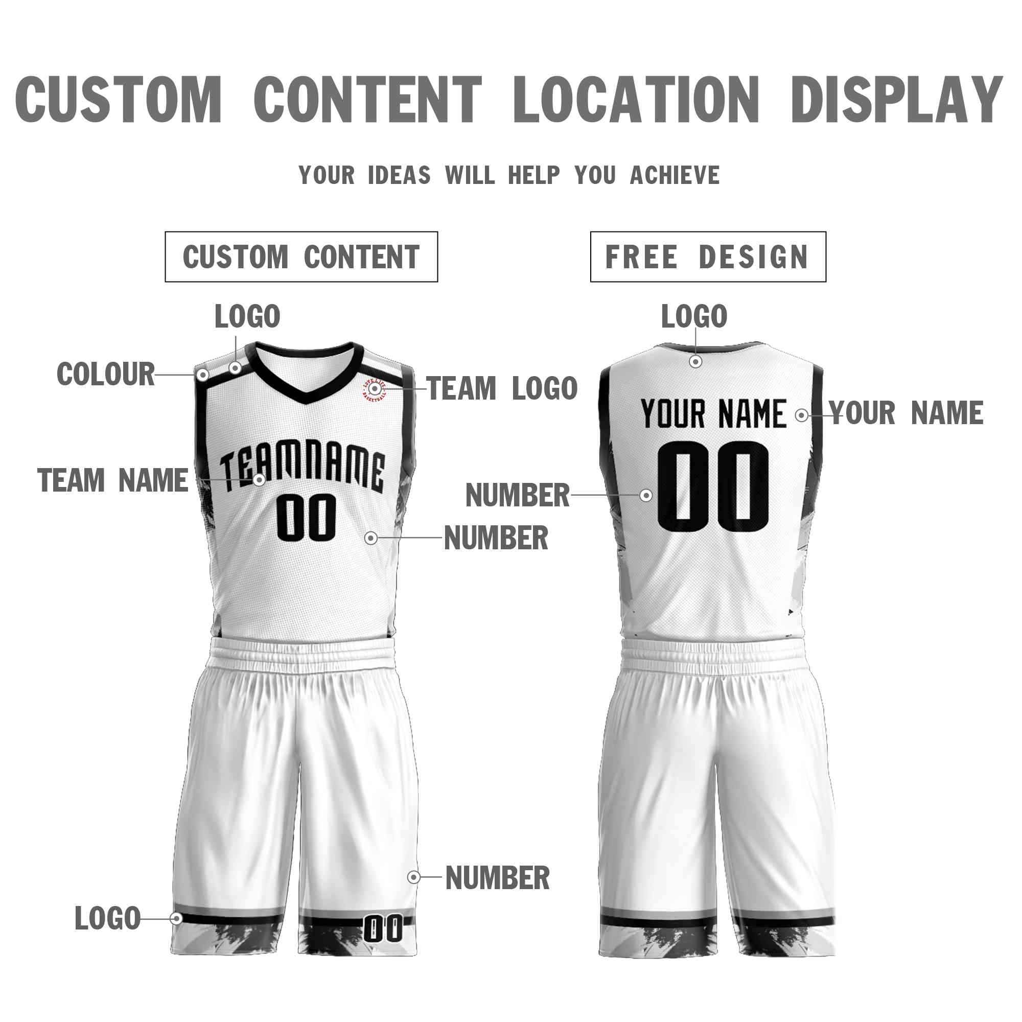 Custom White Black Graffiti Pattern Sets Basketball Jersey