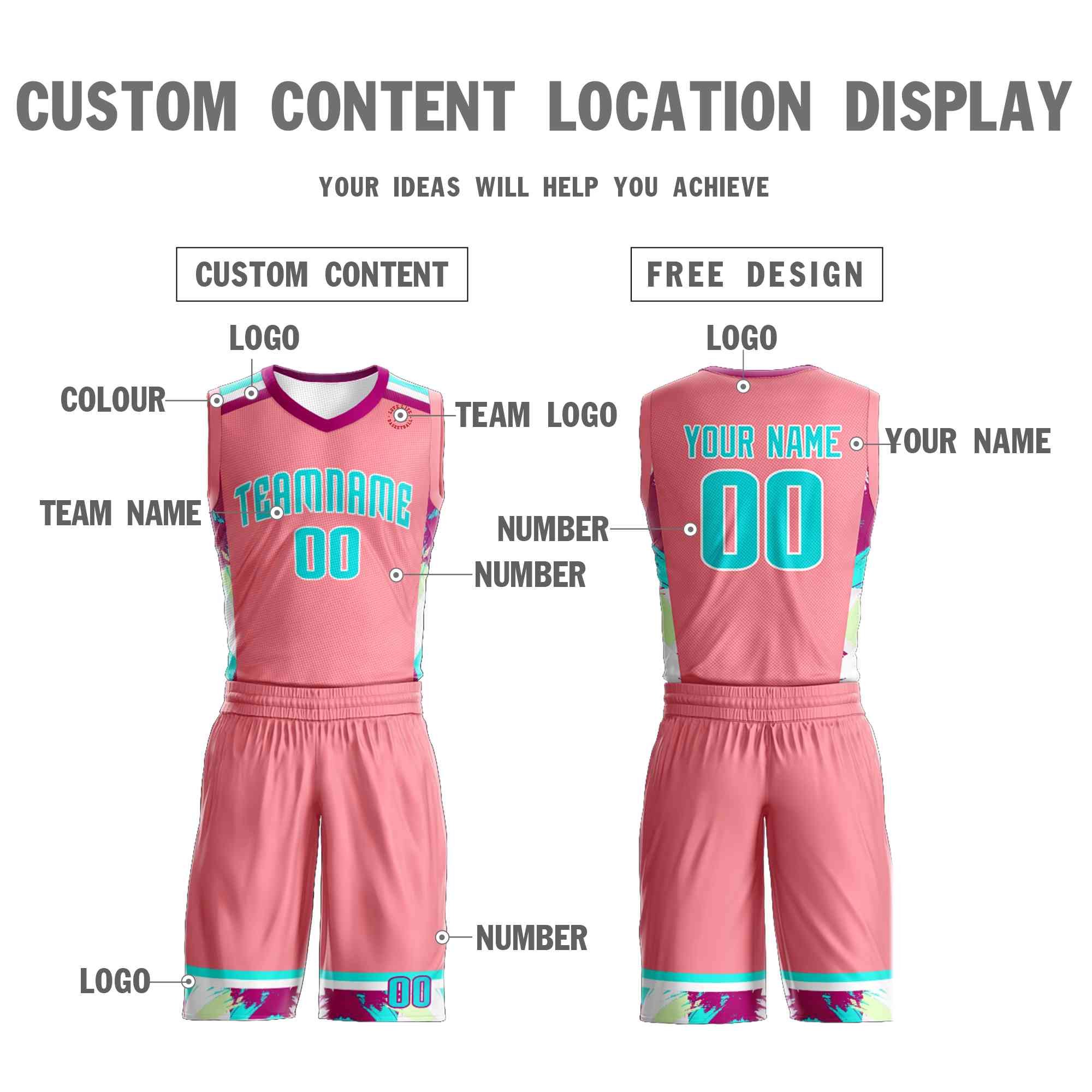 Custom Light Pink White-White Graffiti Pattern Sets Basketball Jersey