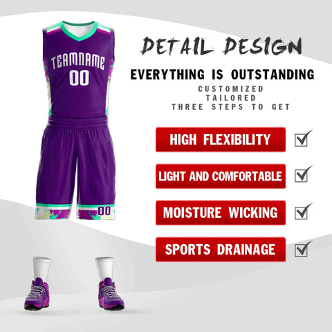 Custom Purple White Graffiti Pattern Sets Basketball Jersey