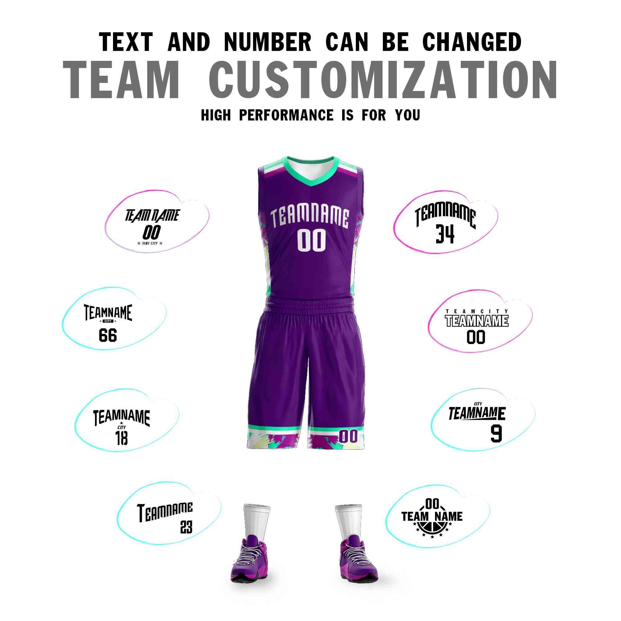 Custom Purple White Graffiti Pattern Sets Basketball Jersey