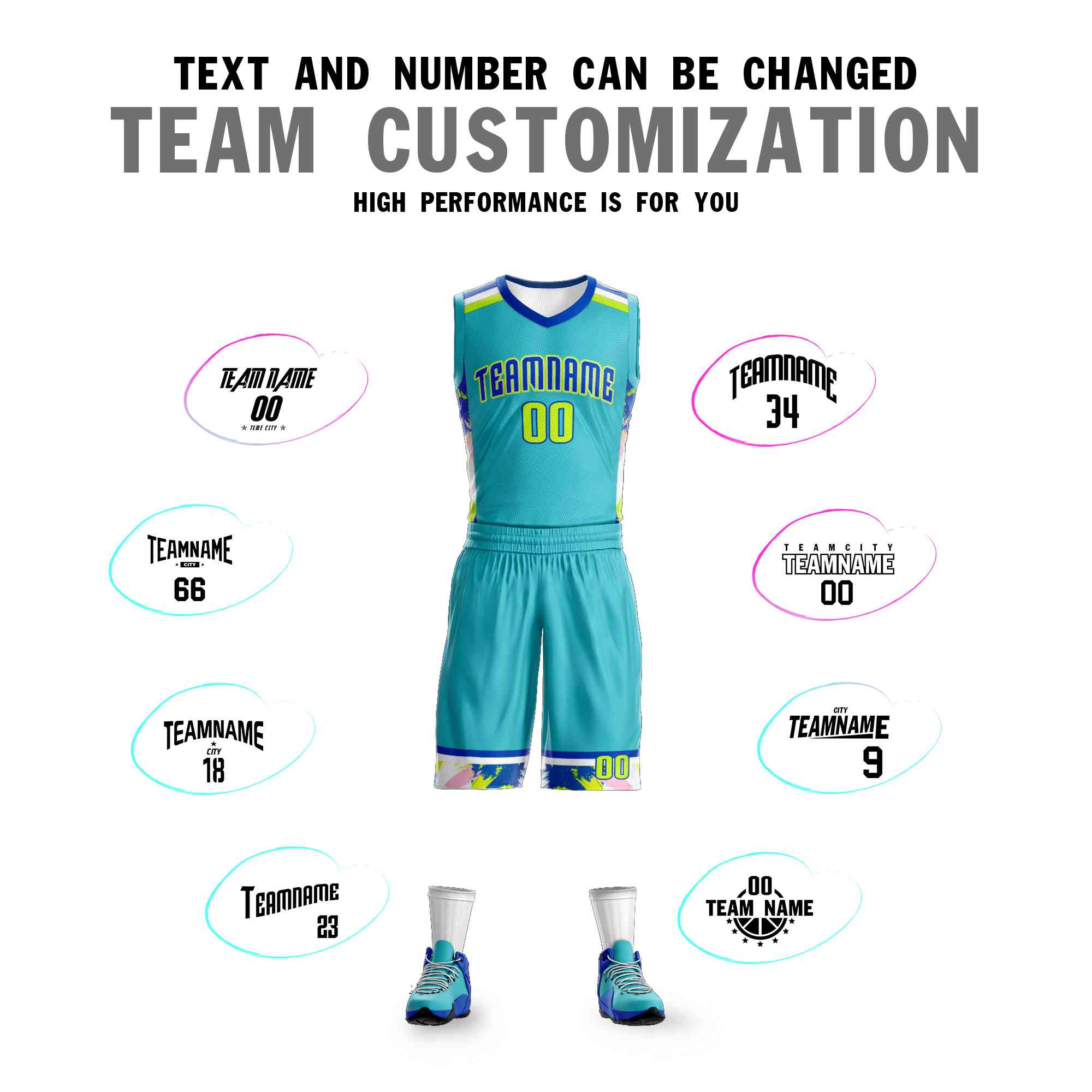 Custom Teal Royal-White Graffiti Pattern Sets Basketball Jersey