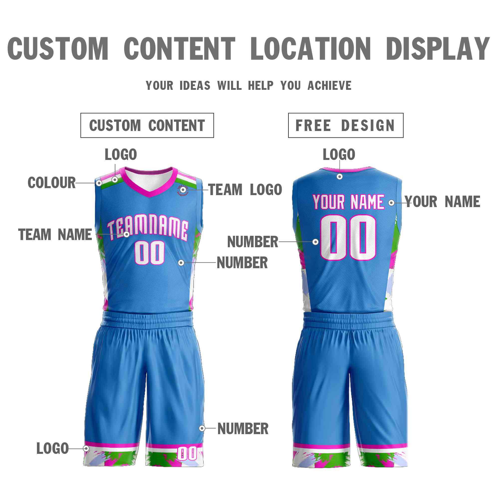 Custom Powder Blue White Graffiti Pattern Sets Basketball Jersey