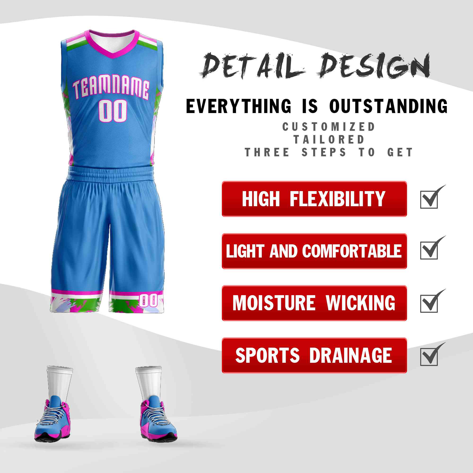 Custom Powder Blue White Graffiti Pattern Sets Basketball Jersey