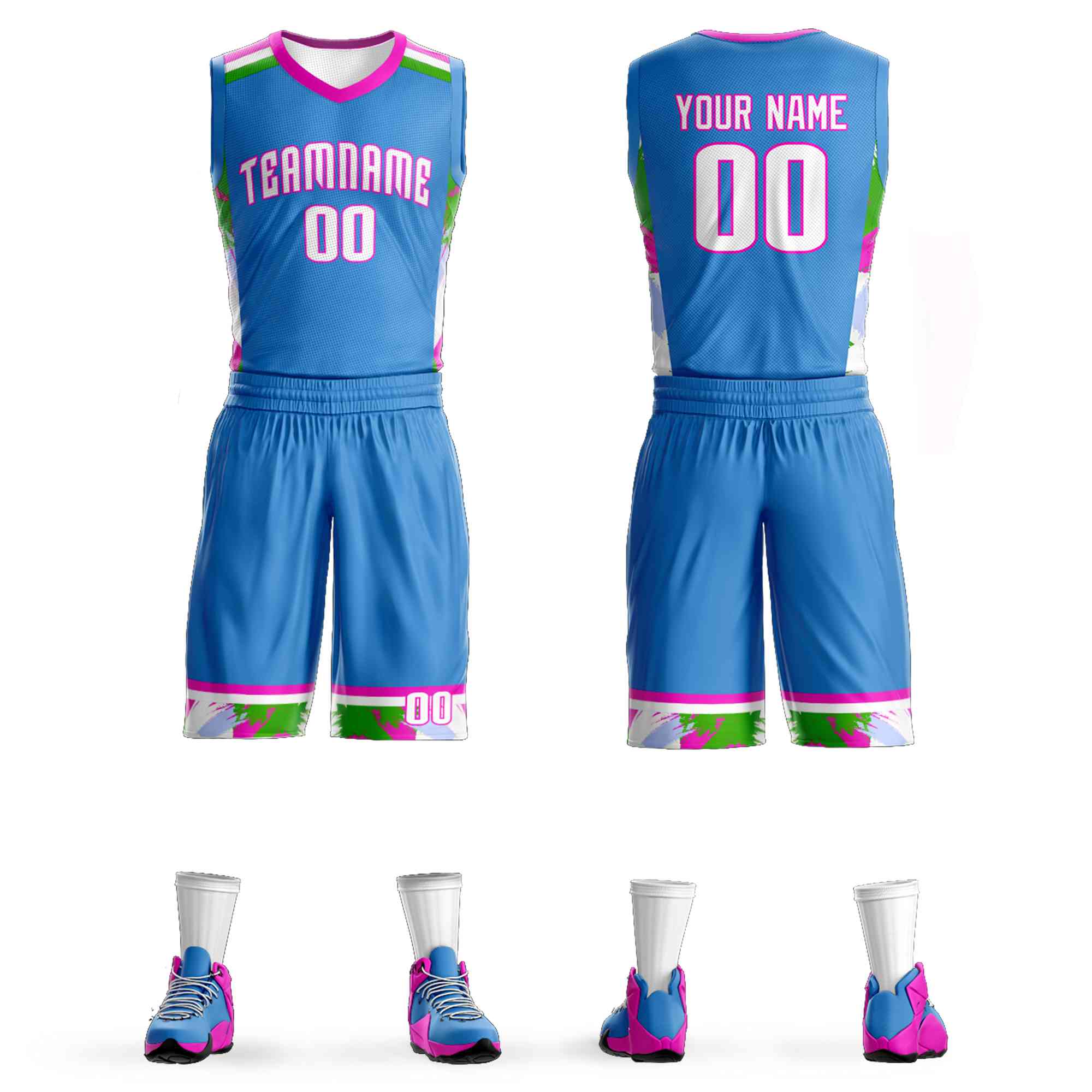 Custom Powder Blue White Graffiti Pattern Sets Basketball Jersey