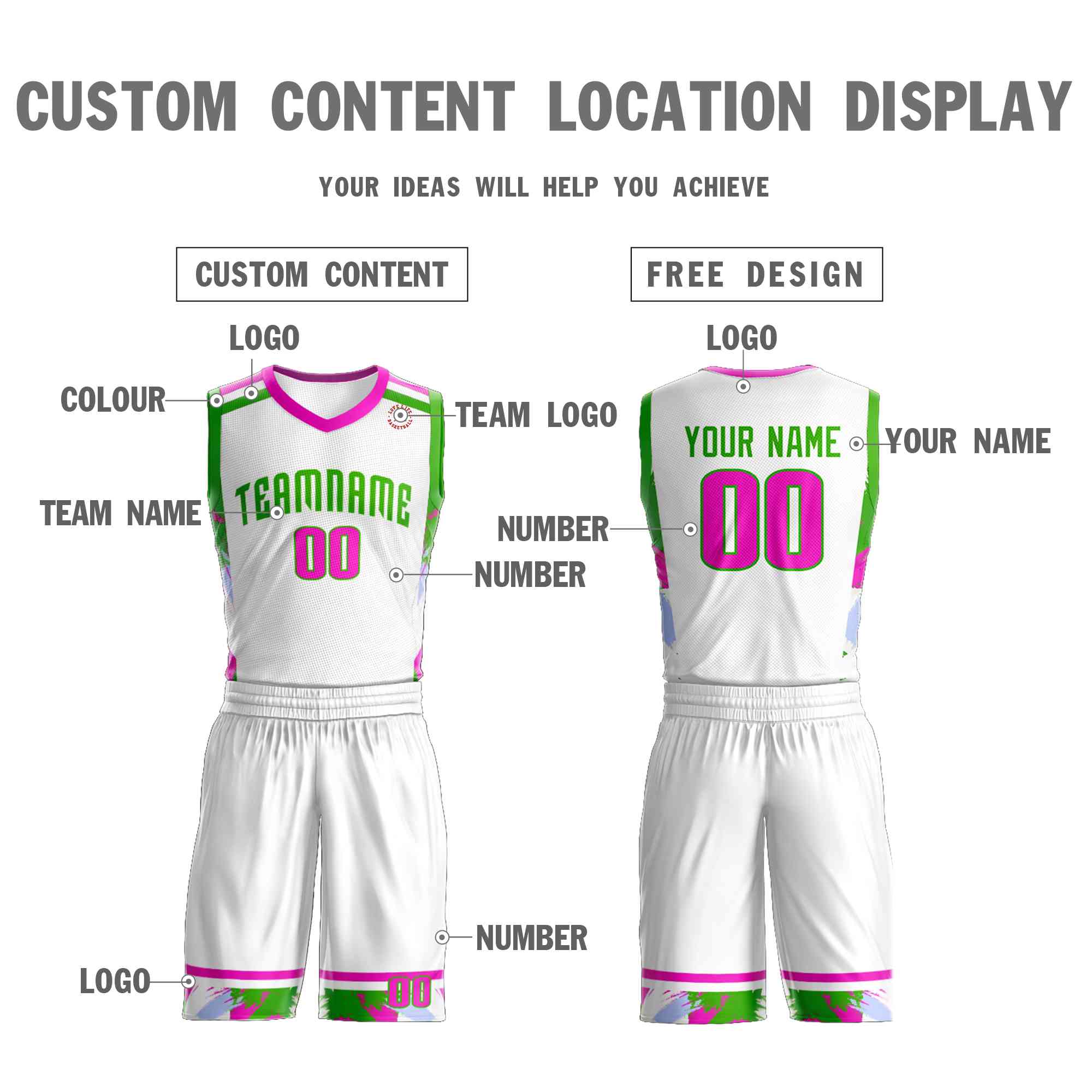 Custom White Green Graffiti Pattern Sets Basketball Jersey