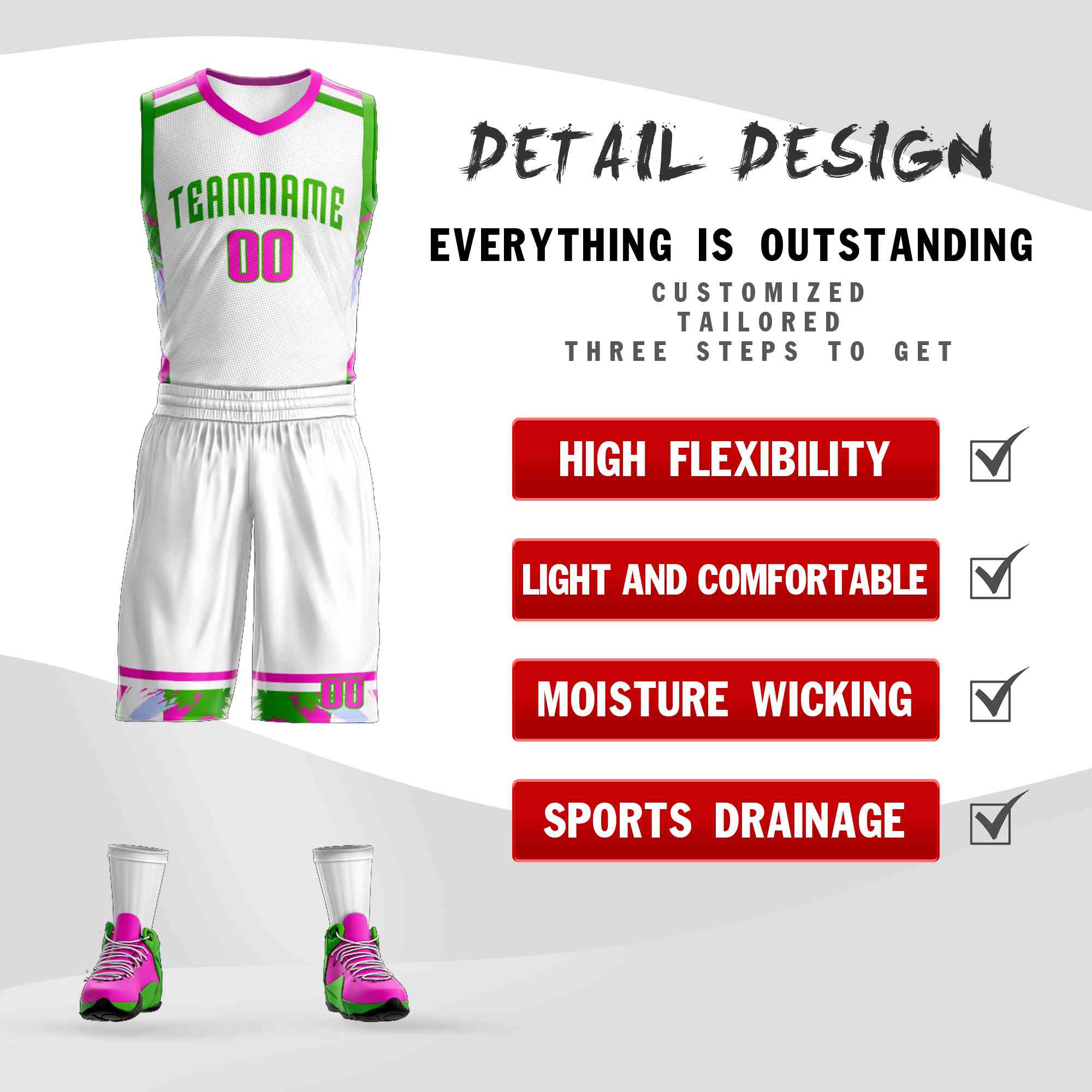 Custom White Green Graffiti Pattern Sets Basketball Jersey