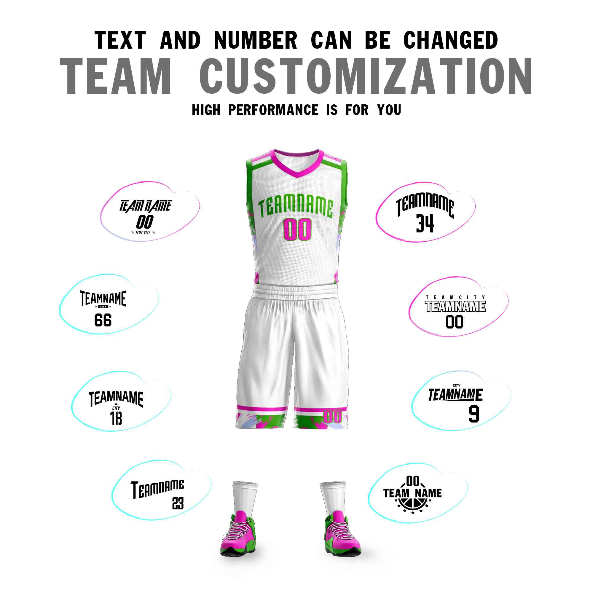 Custom White Green Graffiti Pattern Sets Basketball Jersey