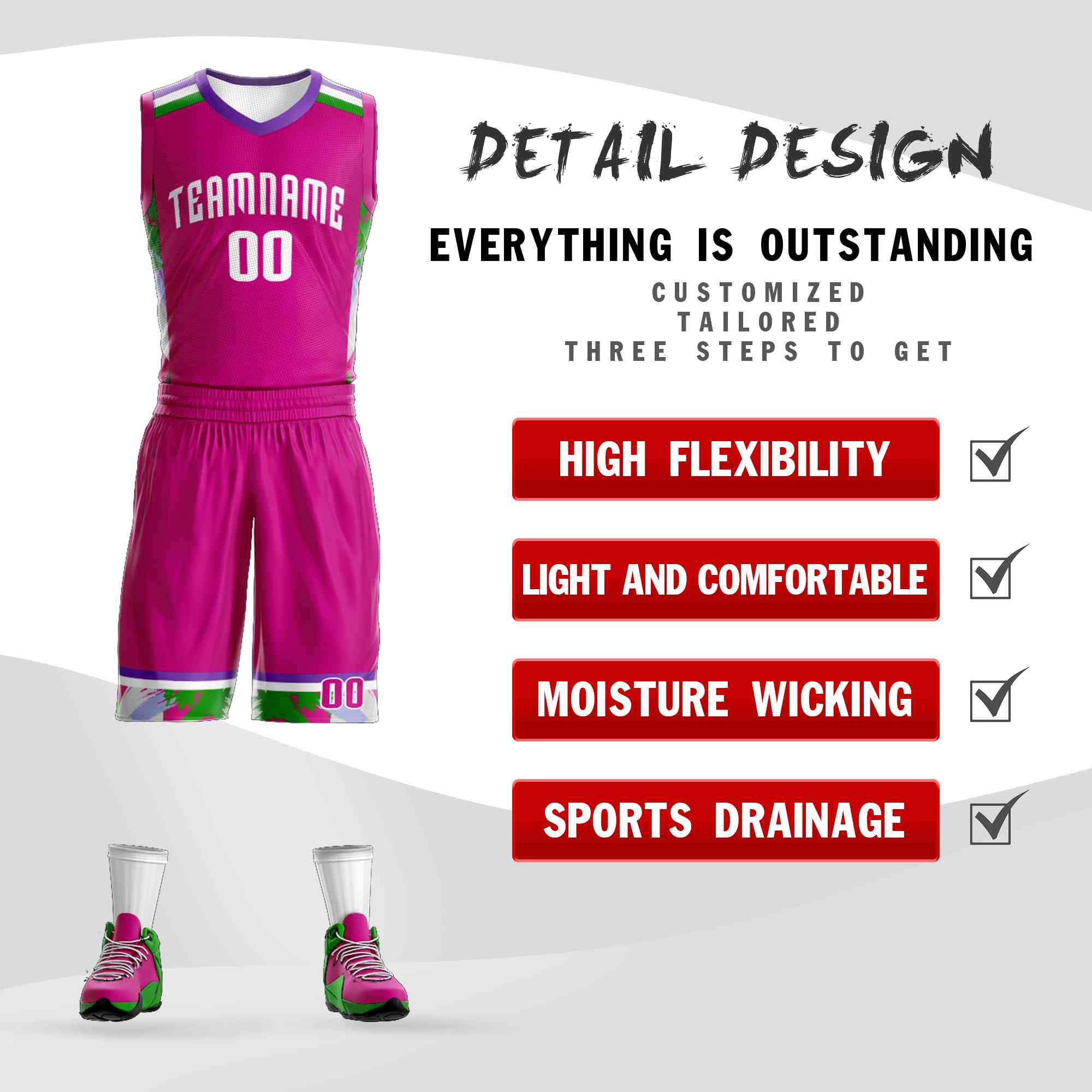 Custom Rose Pink White Graffiti Pattern Sets Basketball Jersey