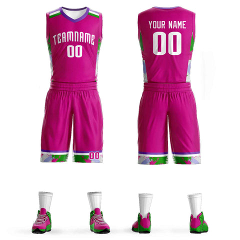 Custom Rose Pink White Graffiti Pattern Sets Basketball Jersey