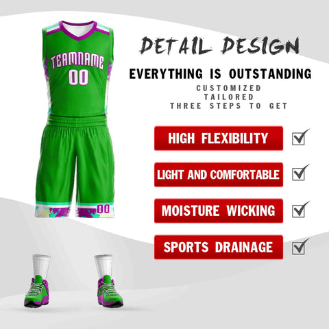 Custom Green White Graffiti Pattern Sets Basketball Jersey