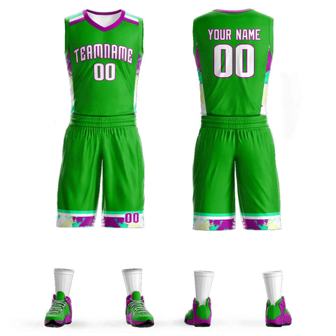 Custom Green White Graffiti Pattern Sets Basketball Jersey
