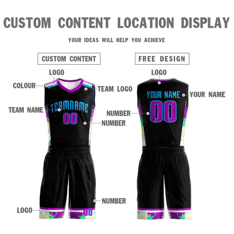 Custom Black Powder Blue Graffiti Pattern Sets Basketball Jersey