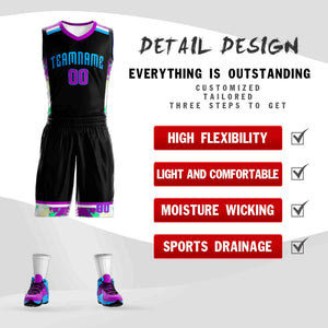 Custom Black Powder Blue Graffiti Pattern Sets Basketball Jersey