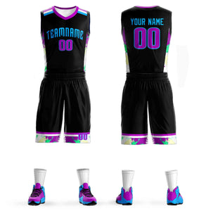 Custom Black Powder Blue Graffiti Pattern Sets Basketball Jersey