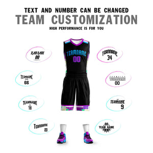 Custom Black Powder Blue Graffiti Pattern Sets Basketball Jersey