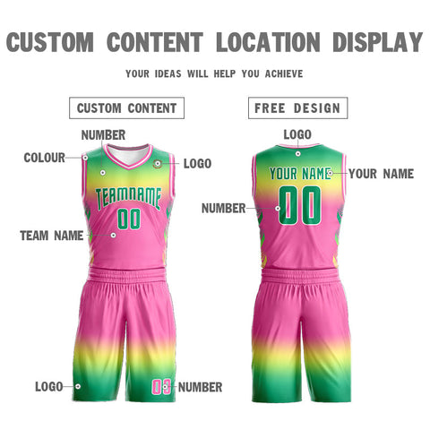 Custom Kelly Green Yellow Kelly Green-White Gradient Fashion Sets Basketball Jersey
