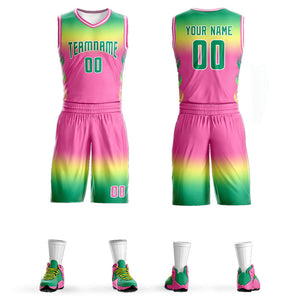 Maillot de basket-ball personnalisé Kelly vert jaune Kelly vert-blanc dégradé, ensembles de mode