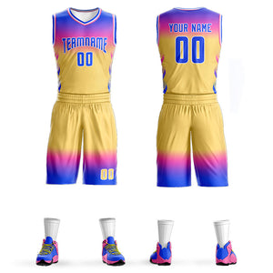 Custom Royal Rose Pink Royal-White Gradient Fashion Sets Basketball Jersey