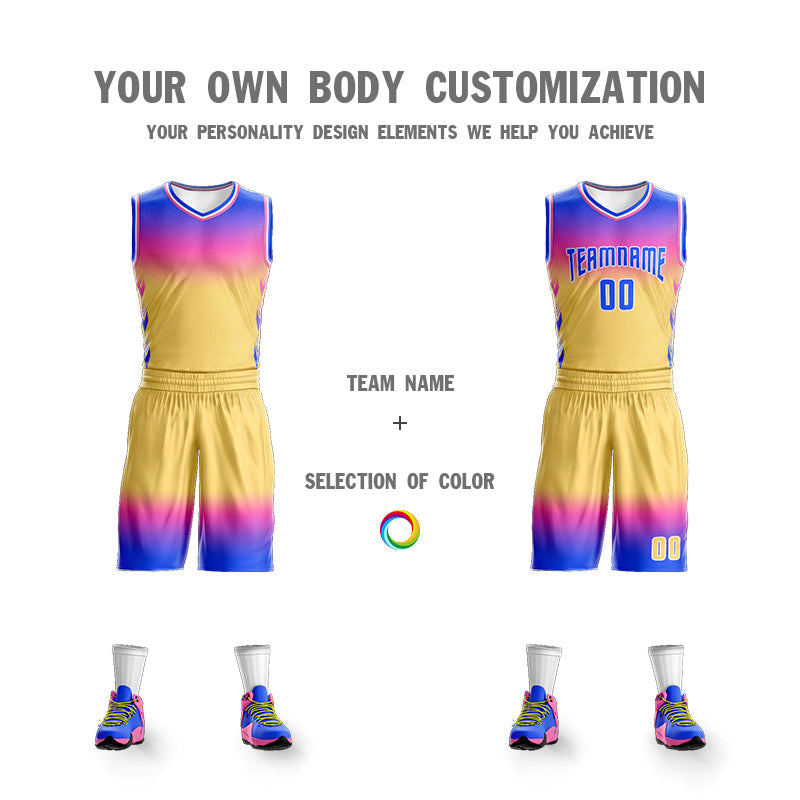 Custom Royal Rose Pink Royal-White Gradient Fashion Sets Basketball Jersey