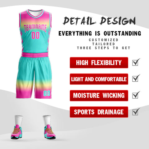 Custom Rose Pink Yellow Pink-White Gradient Fashion Sets Basketball Jersey