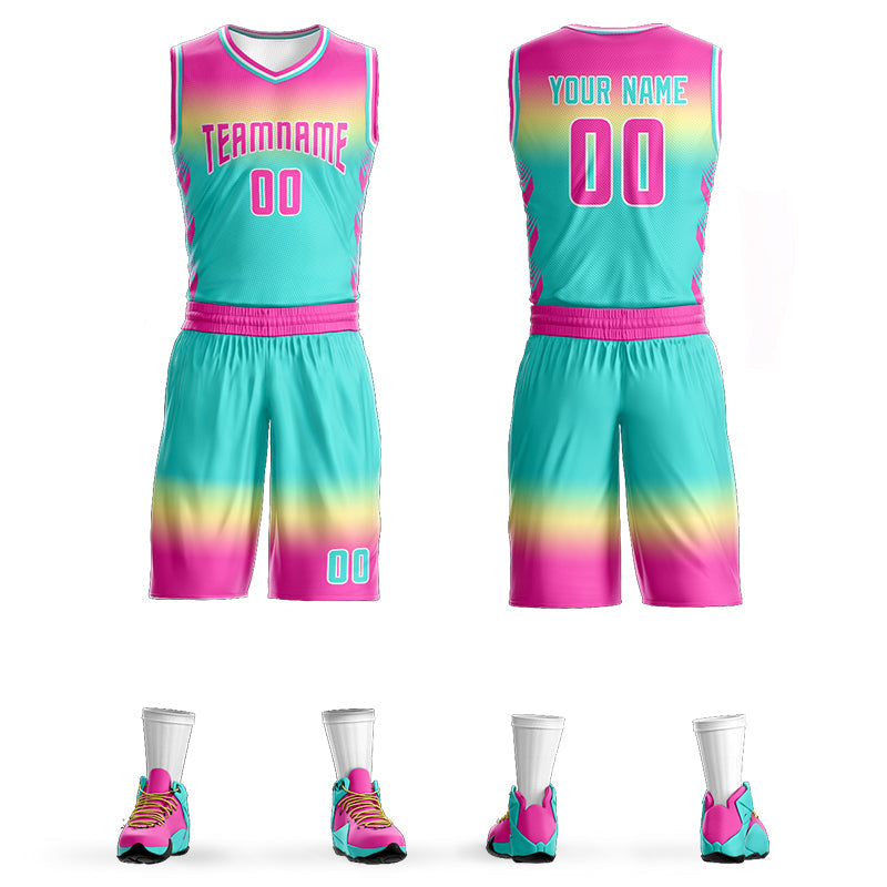 Custom Rose Pink Yellow Pink-White Gradient Fashion Sets Basketball Jersey