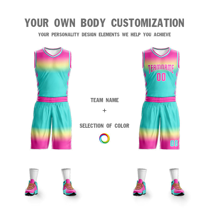 Custom Rose Pink Yellow Pink-White Gradient Fashion Sets Basketball Jersey