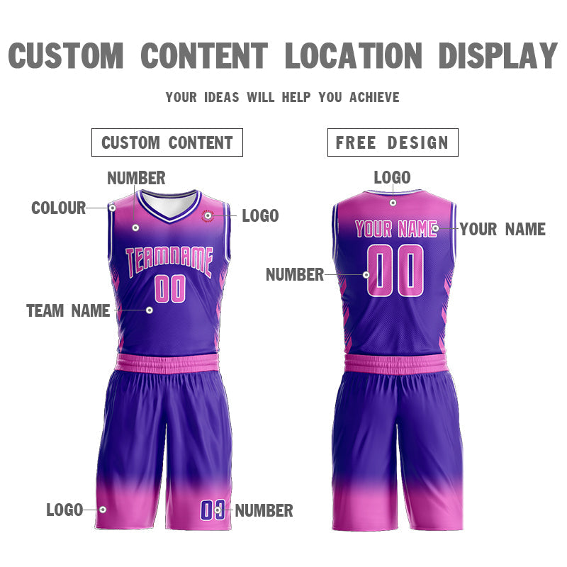 Custom Pink Purple Pink-White Gradient Fashion Sets Basketball Jersey