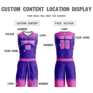 Maillot de basket-ball personnalisé, ensemble de mode dégradé rose violet rose-blanc