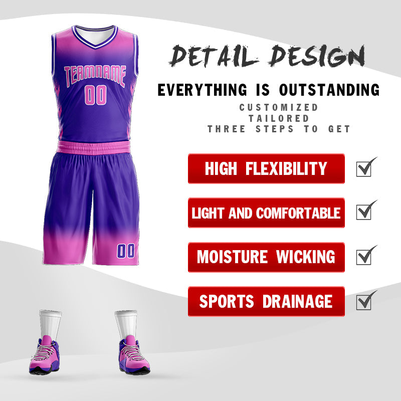 Custom Pink Purple Pink-White Gradient Fashion Sets Basketball Jersey