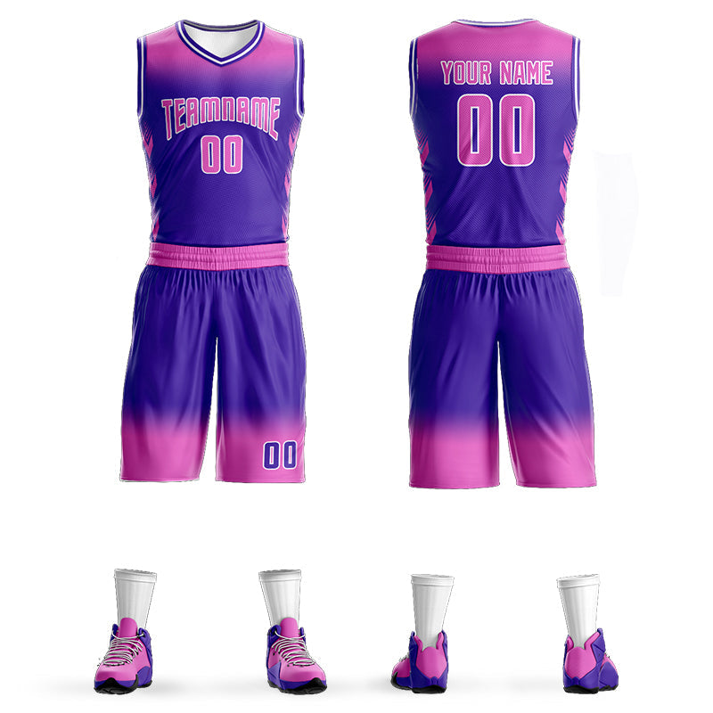 Custom Pink Purple Pink-White Gradient Fashion Sets Basketball Jersey