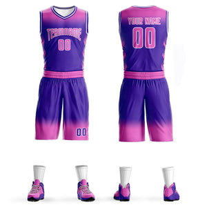 Maillot de basket-ball personnalisé, ensemble de mode dégradé rose violet rose-blanc