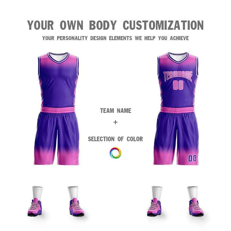 Maillot de basket-ball personnalisé, ensemble de mode dégradé rose violet rose-blanc