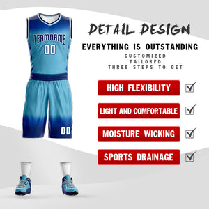 Custom Navy Blue Navy-White Gradient Fashion Sets Basketball Jersey