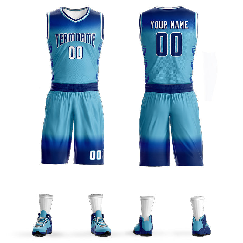 Custom Navy Blue Navy-White Gradient Fashion Sets Basketball Jersey