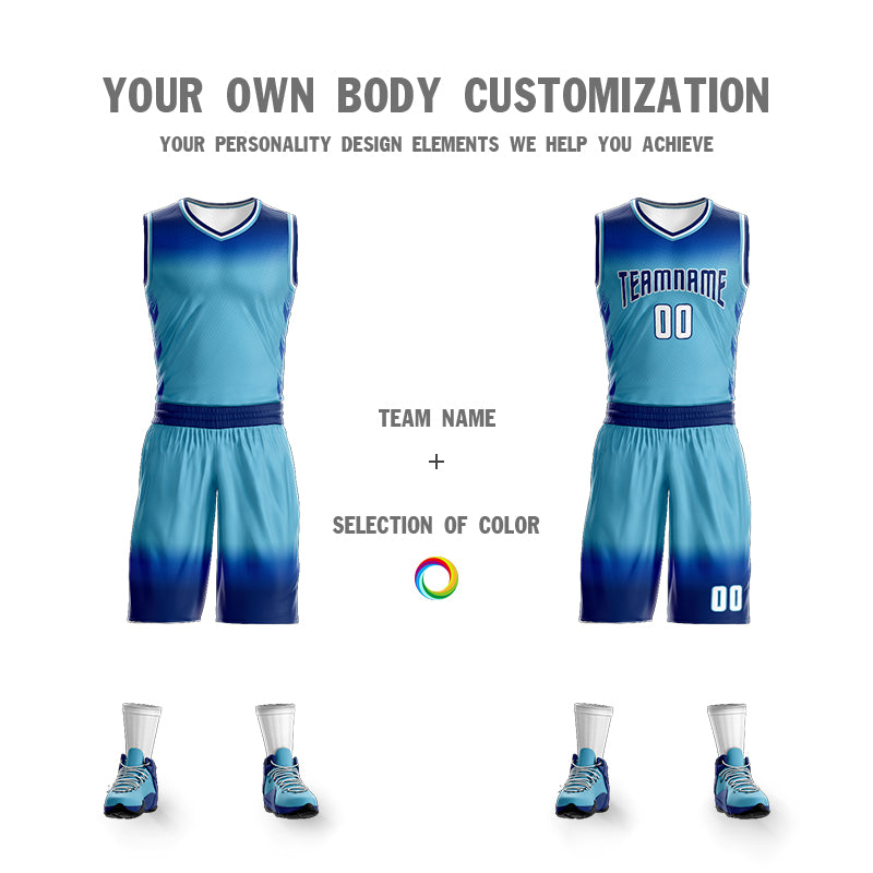 Custom Navy Blue Navy-White Gradient Fashion Sets Basketball Jersey