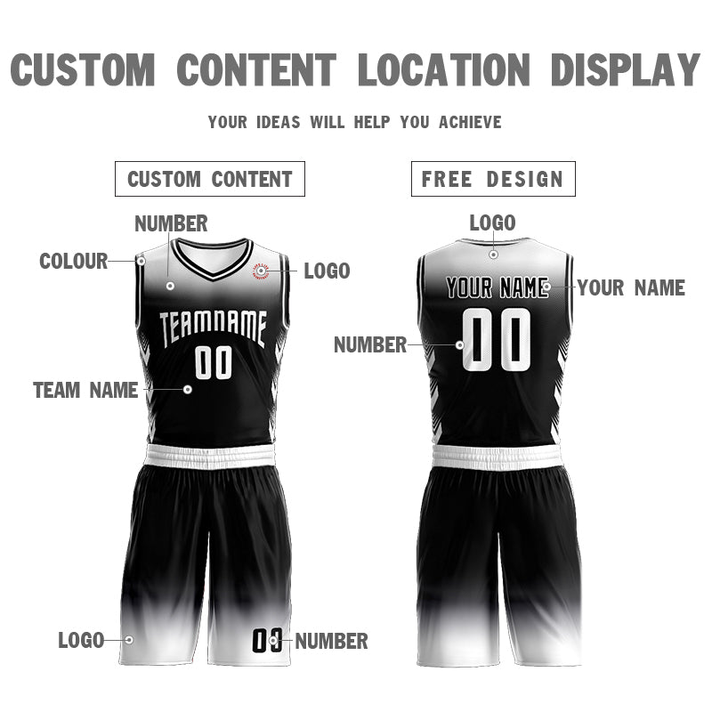 Custom White Black White Gradient Fashion Sets Basketball Jersey