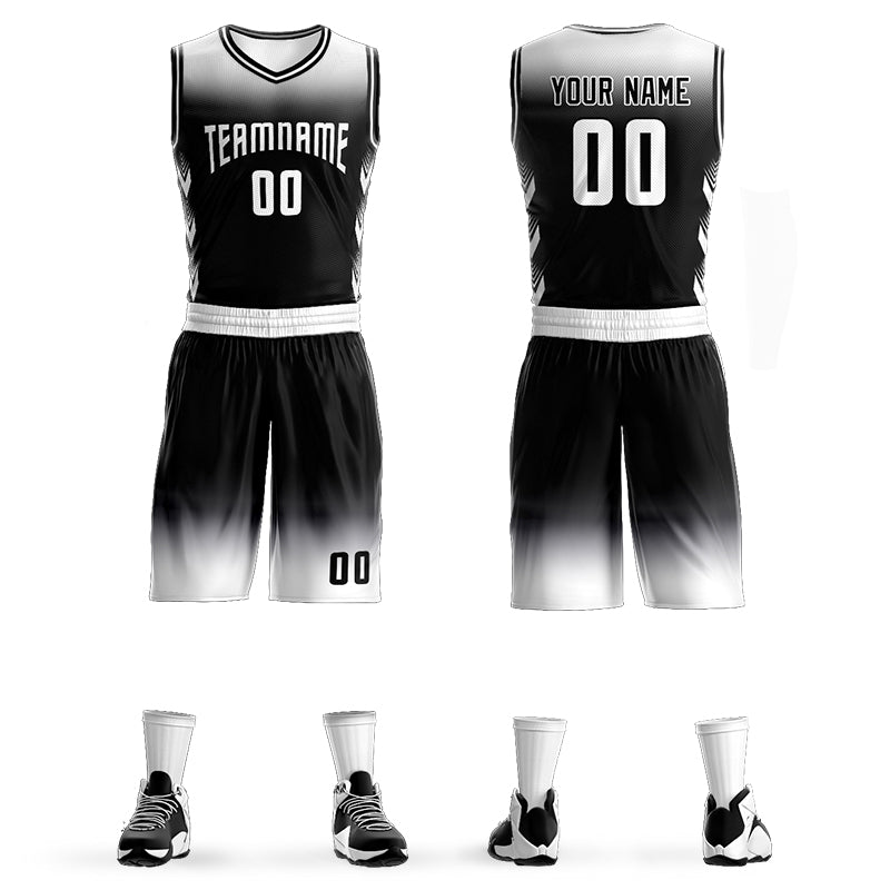 Custom White Black White Gradient Fashion Sets Basketball Jersey