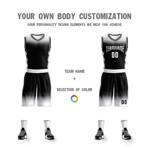 Custom White Black White Gradient Fashion Sets Basketball Jersey