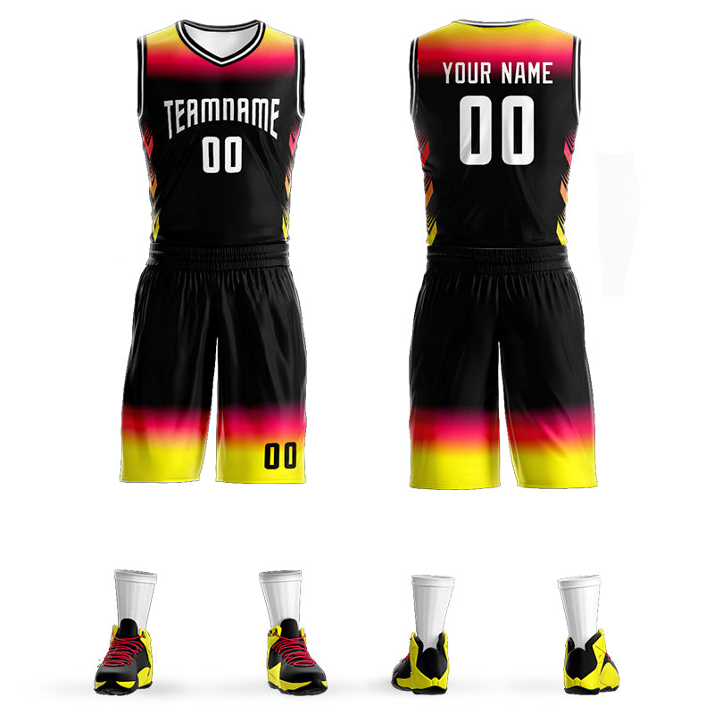 Custom Black White Gradient Fashion Sets Basketball Jersey