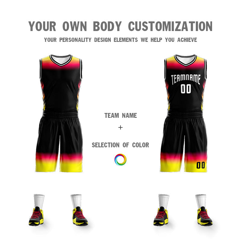 Custom Black White Gradient Fashion Sets Basketball Jersey