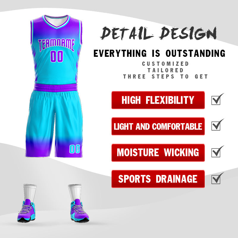 Custom Purple Blue Purple-White Gradient Fashion Sets Basketball Jersey