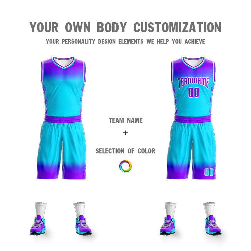 Maillot de basket-ball personnalisé, violet, bleu, violet-blanc, dégradé, ensembles de mode