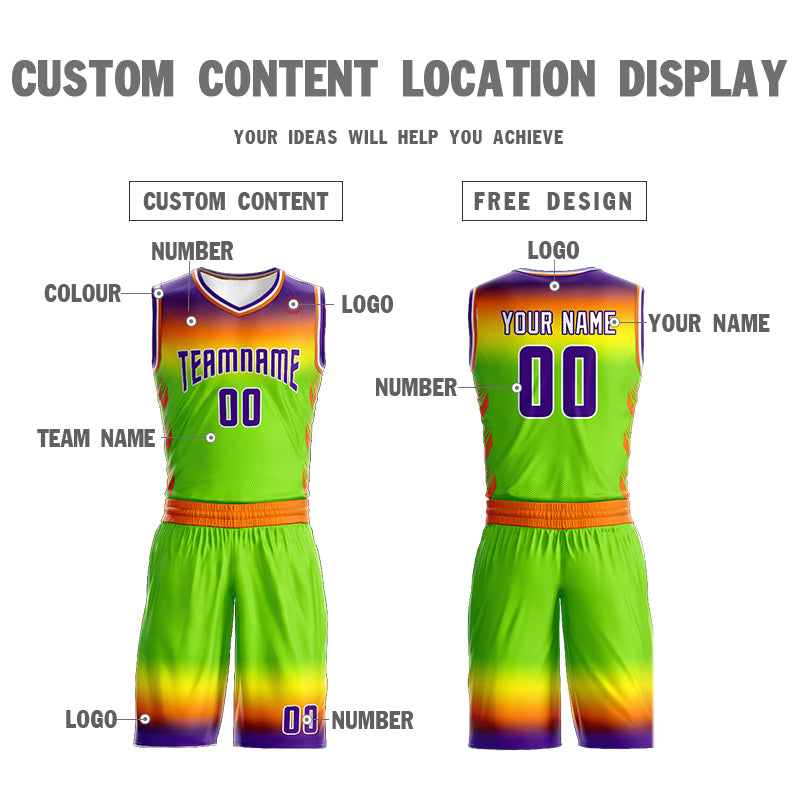 Custom Purple Orange Purple-White Gradient Fashion Sets Basketball Jersey