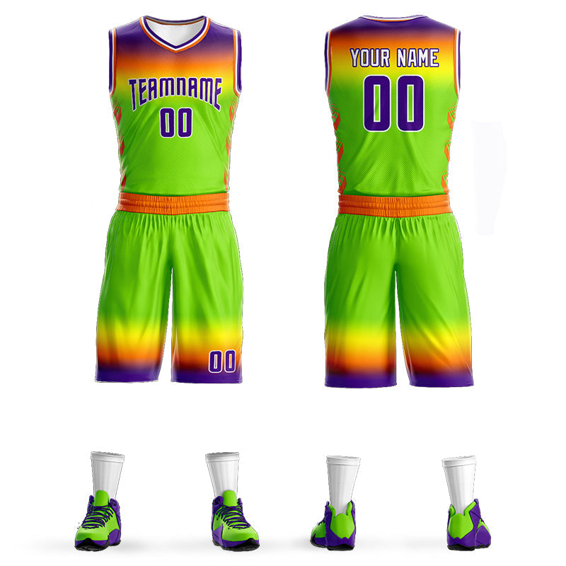 Custom Purple Orange Purple-White Gradient Fashion Sets Basketball Jersey